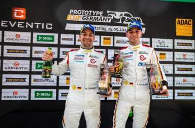 Premierensieg für GEBHARDT Motorsport im ADAC-Prototype Cup Germany Markus Pommer Valentino Catalano eröffnen die Saison 2024 auf dem Lausitzring mit einem Triumph.02